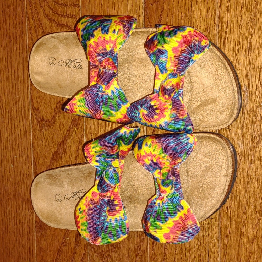 💦MATA Boardwalk👣16 Green/Yellow Double Bow Tie Died Sandals - Picture 10 of 10